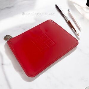 Givenchy Perfume Red Logo Embossed Pouch With Silver Zipper Charm